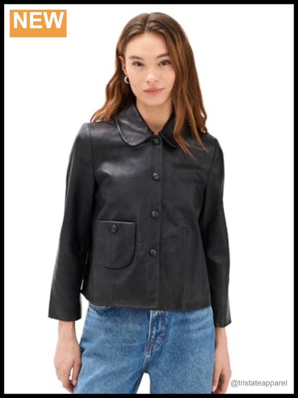 Women's Leather Casual Jacket with Patch Pocket